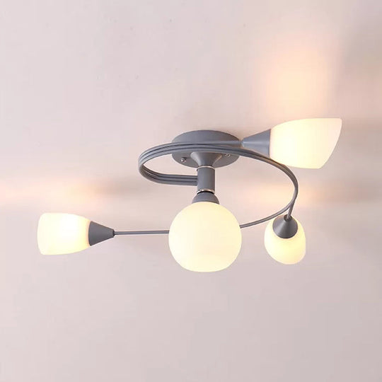 Modern Macaron Twist Semi-Flushmount Ceiling Light for Kitchen, Opal Glass and Metal