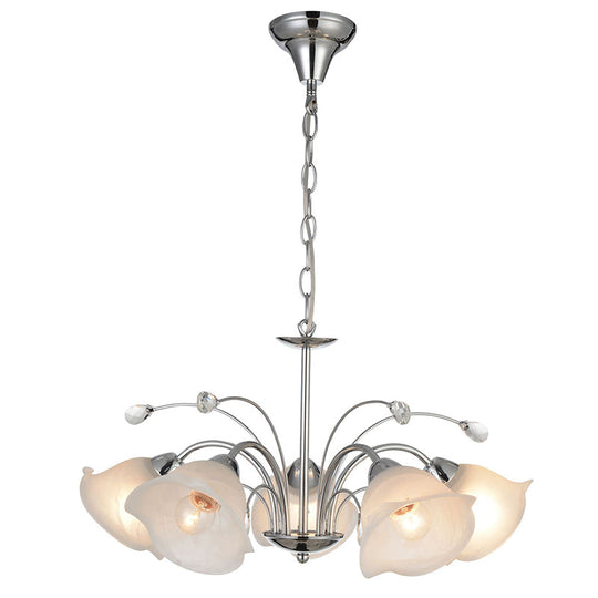 3/5-Light White Glass Pendant Chandelier - Traditional Chrome Flared Kitchen Ceiling Fixture