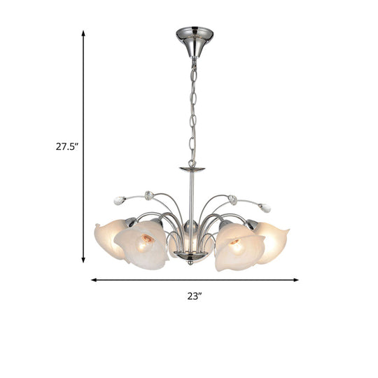 3/5-Light White Glass Pendant Chandelier - Traditional Chrome Flared Kitchen Ceiling Fixture