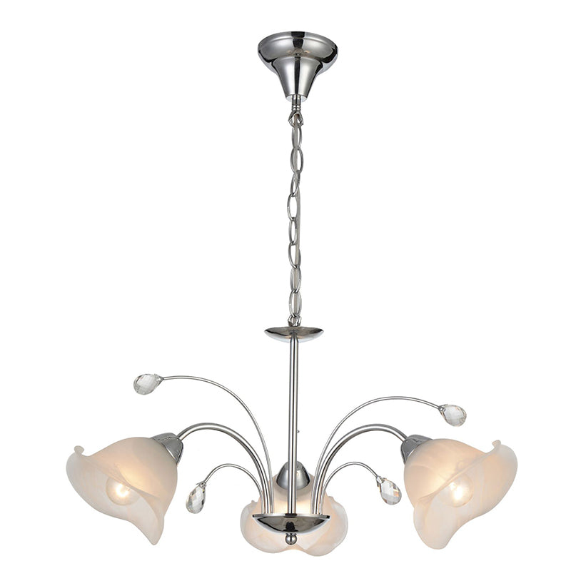 3/5-Light White Glass Pendant Chandelier - Traditional Chrome Flared Kitchen Ceiling Fixture