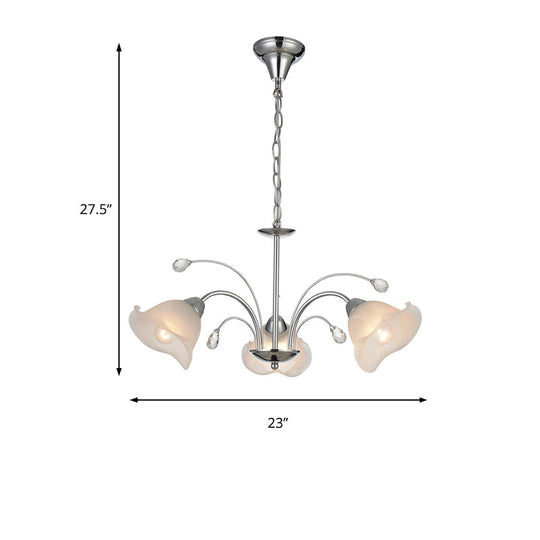 3/5-Light White Glass Pendant Chandelier - Traditional Chrome Flared Kitchen Ceiling Fixture