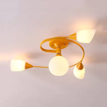 Modern Macaron Twist Semi-Flushmount Ceiling Light for Kitchen, Opal Glass and Metal