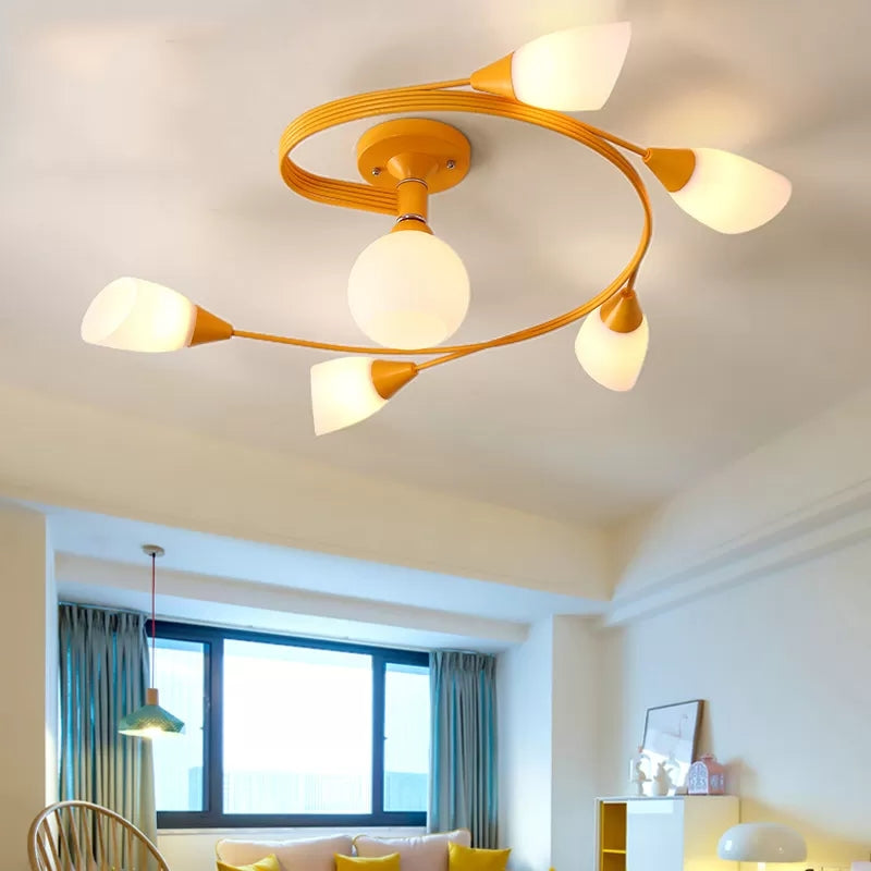 Modern Macaron Twist Semi-Flushmount Ceiling Light for Kitchen, Opal Glass and Metal