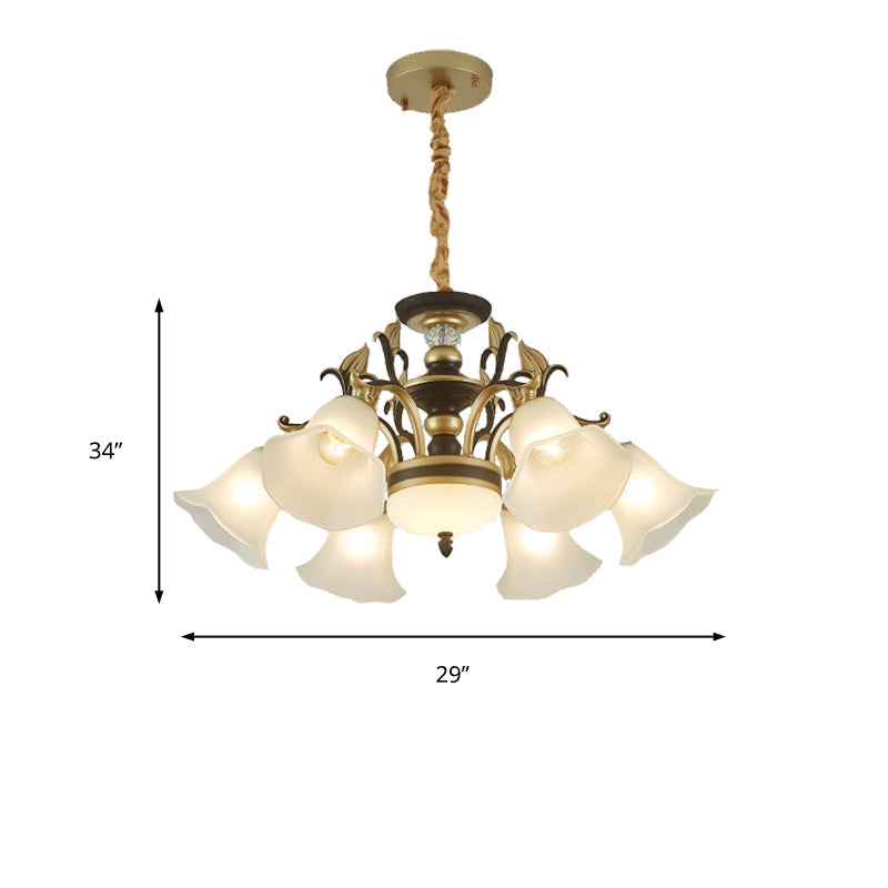 Traditional Flared Frosted Glass Ceiling Light Chandelier - 3/6 Lights Brass Finish