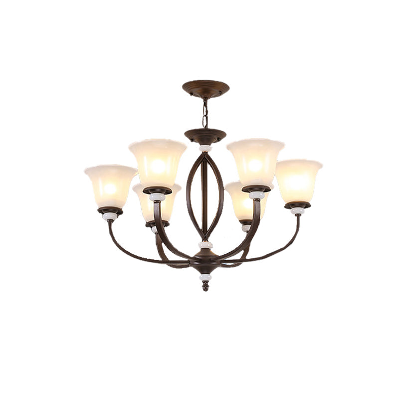 Traditional Bell Pendant Light: 3/6/8 Lights Frosted Glass Dark Coffee Finish