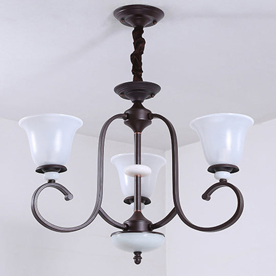 Traditional Bell Pendant Light: 3/6/8 Lights Frosted Glass Dark Coffee Finish 3 /