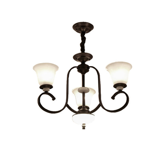 Traditional Bell Pendant Light: 3/6/8 Lights Frosted Glass Dark Coffee Finish