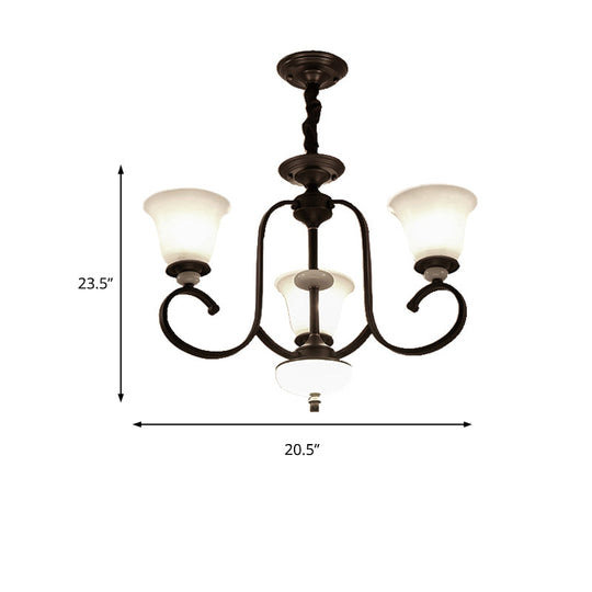 Traditional Bell Pendant Light: 3/6/8 Lights Frosted Glass Dark Coffee Finish