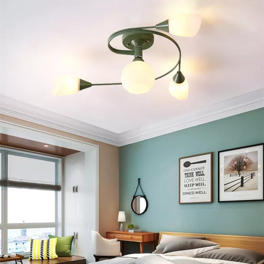 Modern Macaron Twist Semi-Flushmount Ceiling Light for Kitchen, Opal Glass and Metal