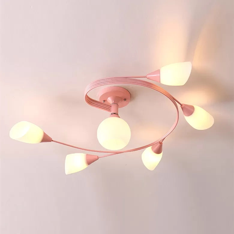 Modern Macaron Twist Semi-Flushmount Ceiling Light for Kitchen, Opal Glass and Metal