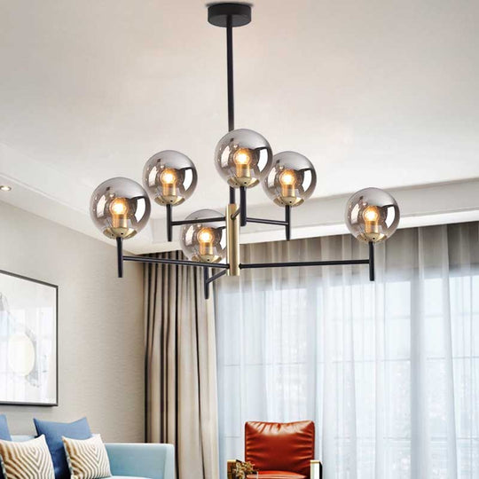 Modern Multi-Layer Radial Ceiling Chandelier With 6/8 Lights - Blue Amber And Smoke Gray Glass Ideal