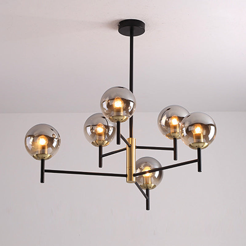 Modern Multi-Layer Radial Ceiling Chandelier With 6/8 Lights - Blue Amber And Smoke Gray Glass Ideal