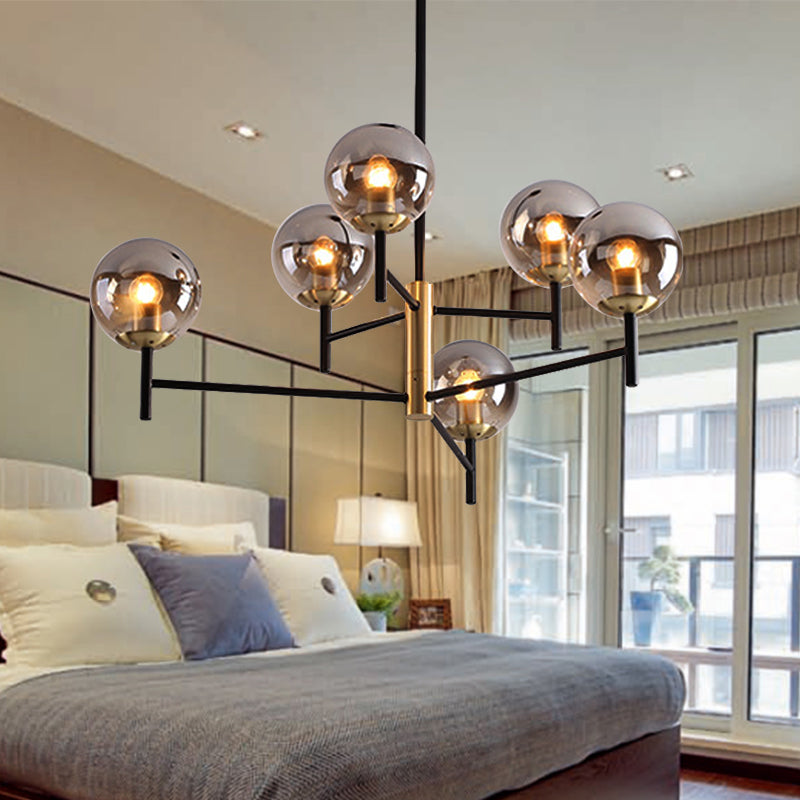 Modern Multi-Layer Radial Ceiling Chandelier With 6/8 Lights - Blue Amber And Smoke Gray Glass Ideal