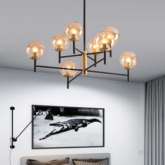 Modern Multi-Layer Radial Ceiling Chandelier With 6/8 Lights - Blue Amber And Smoke Gray Glass Ideal