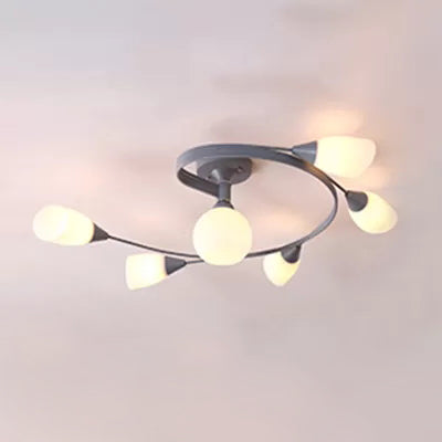 Modern Macaron Twist Semi-Flushmount Ceiling Light for Kitchen, Opal Glass and Metal