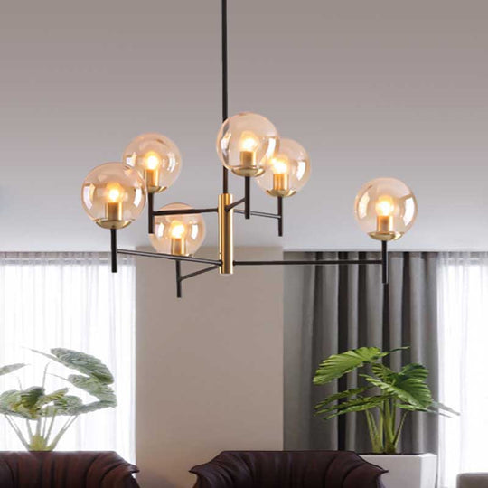 Modern Multi-Layer Radial Ceiling Chandelier With 6/8 Lights - Blue Amber And Smoke Gray Glass Ideal