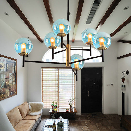 Modern Multi-Layer Radial Ceiling Chandelier With 6/8 Lights - Blue Amber And Smoke Gray Glass Ideal