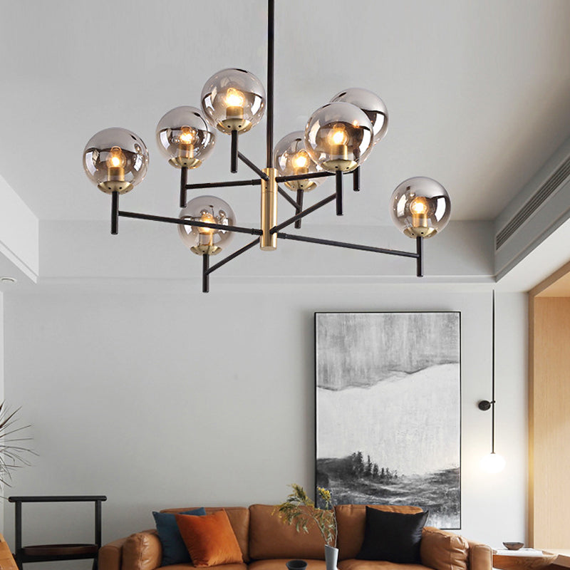 Modern Multi-Layer Radial Ceiling Chandelier With 6/8 Lights - Blue Amber And Smoke Gray Glass Ideal