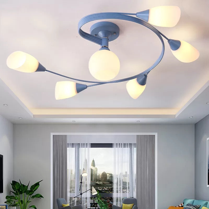 Modern Macaron Twist Semi-Flushmount Ceiling Light for Kitchen, Opal Glass and Metal