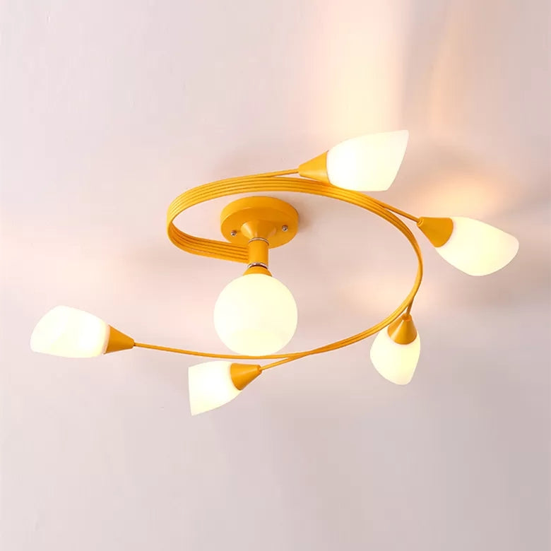 Modern Macaron Twist Semi-Flushmount Ceiling Light for Kitchen, Opal Glass and Metal