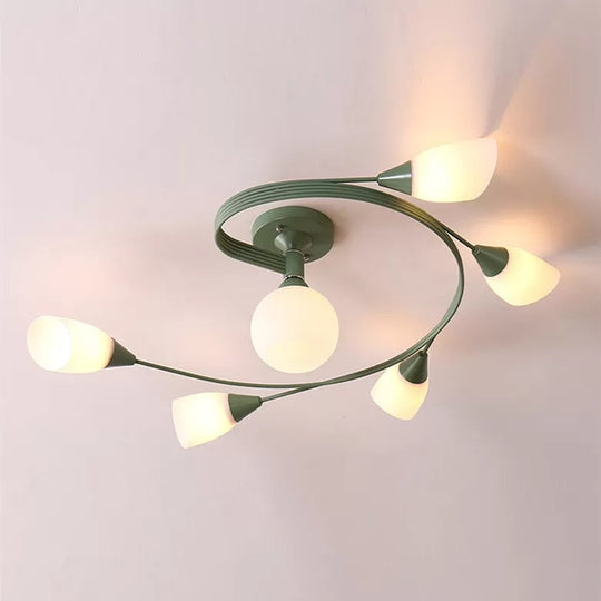 Modern Macaron Twist Semi-Flushmount Ceiling Light for Kitchen, Opal Glass and Metal