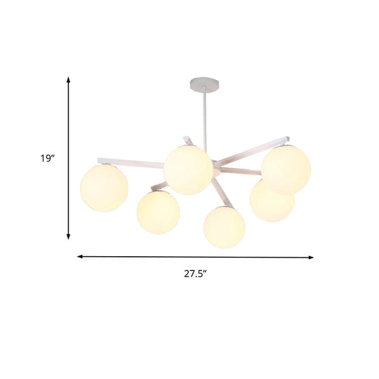 Traditional White Glass Globe Chandelier - 3/6/8 Light Pendant Fixture For Dining Room