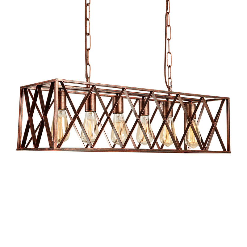 Industrial 6-Light Metal Cross Pendant Light With Weathered Copper Finish For Dining Rooms