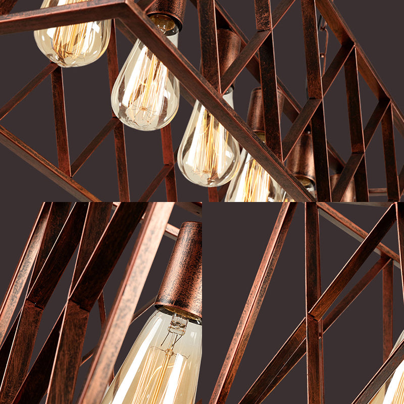 Industrial 6-Light Metal Cross Pendant Light With Weathered Copper Finish For Dining Rooms