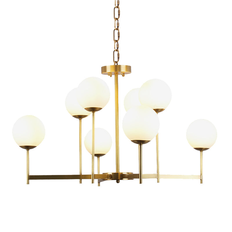 Traditional Brass Globe Chandelier Light With Frosted Glass - 6/8 Bulbs Hanging Ceiling Fixture