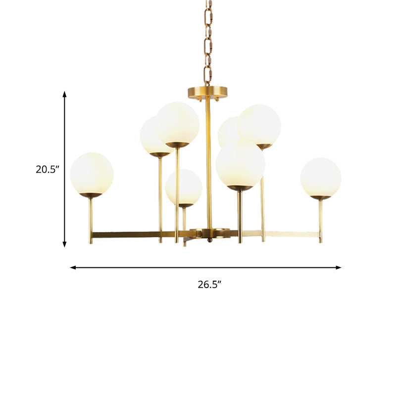 Traditional Brass Globe Chandelier Light With Frosted Glass - 6/8 Bulbs Hanging Ceiling Fixture