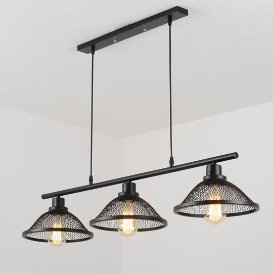 Industrial Mesh Pendant Light With 3 Black Lights For Living Room Or Island