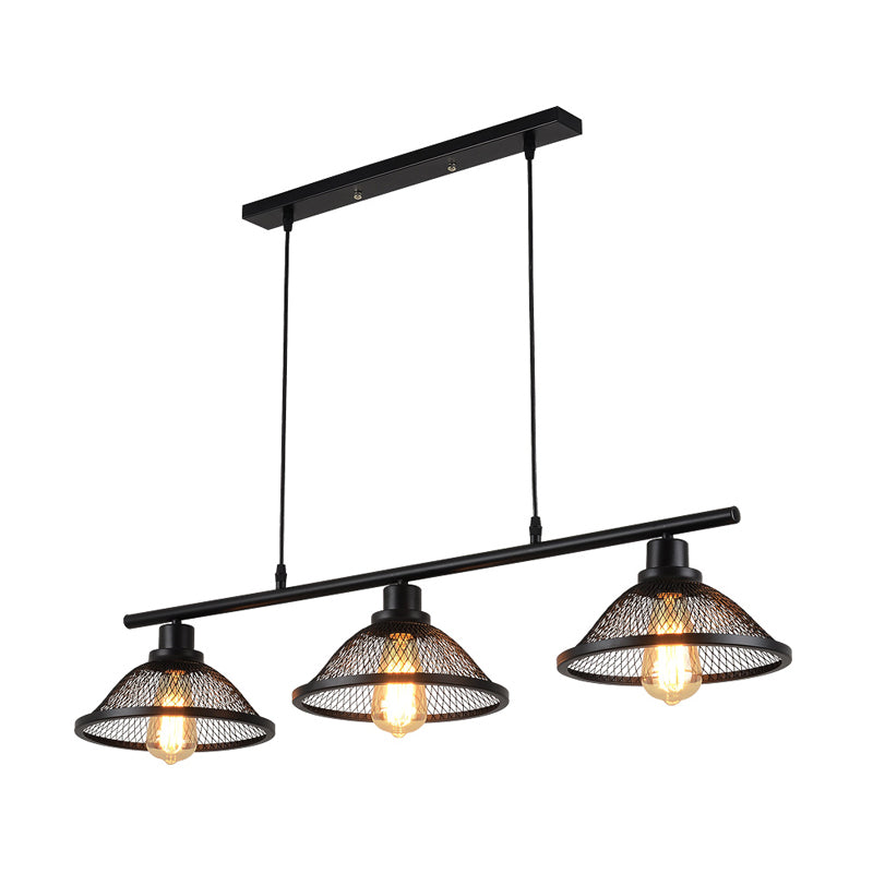 Industrial Mesh Pendant Light With 3 Black Lights For Living Room Or Island