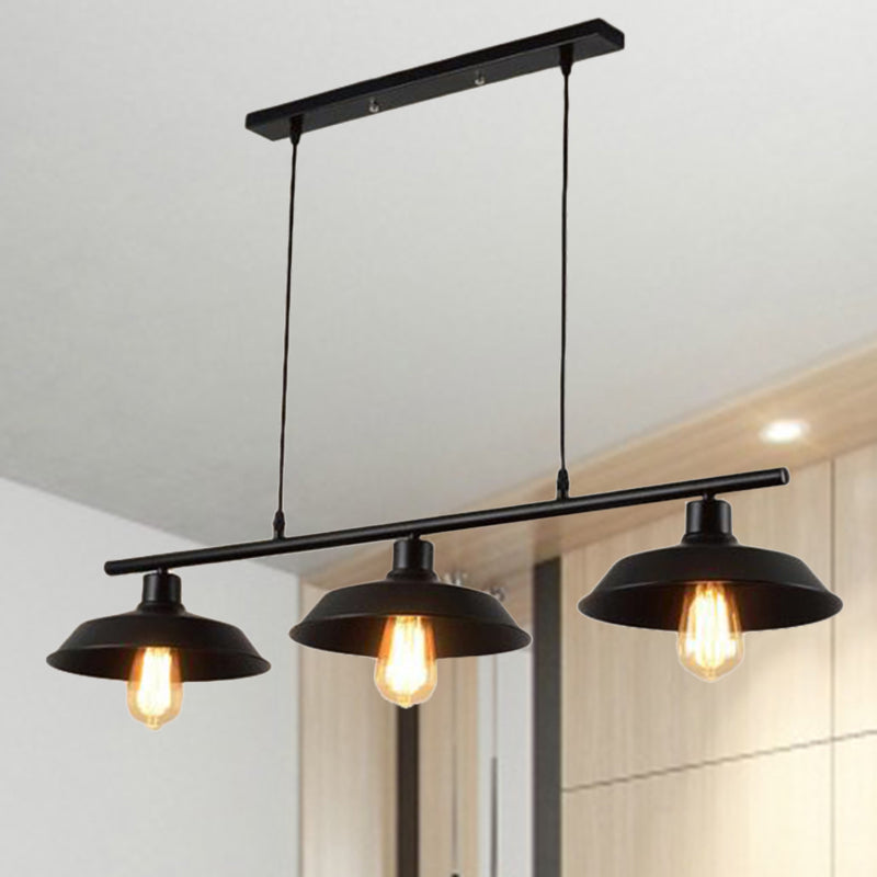 Industrial Black Metal Pendant Lighting - 3-Light Island Fixture For Bedroom.