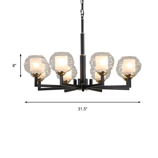 Traditional Black Ceiling Lamp - 3/6/8 Bulbs Clear Textured Glass Living Room Pendant Light