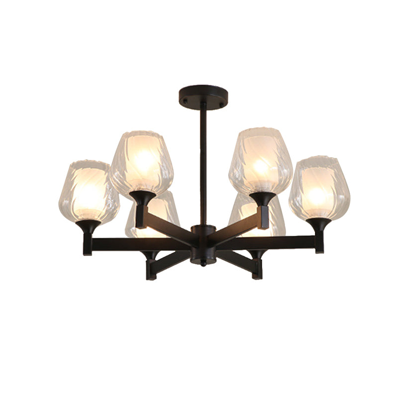 Classic Black Chandelier With Clear Textured Glass - 3/6/8 Lights Traditional Dining Room Ceiling