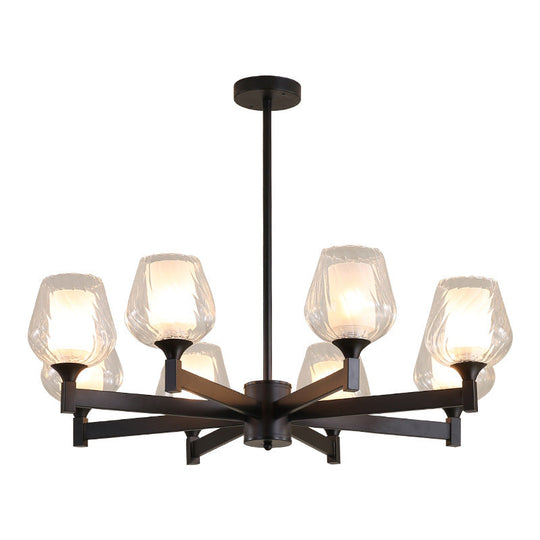 Classic Black Chandelier With Clear Textured Glass - 3/6/8 Lights Traditional Dining Room Ceiling