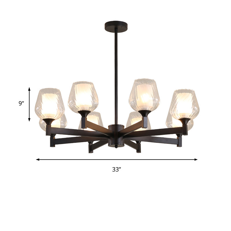 Classic Black Chandelier With Clear Textured Glass - 3/6/8 Lights Traditional Dining Room Ceiling