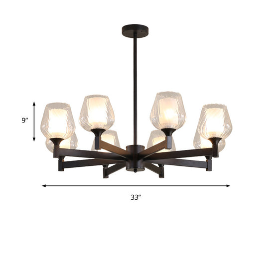 Classic Black Chandelier With Clear Textured Glass - 3/6/8 Lights Traditional Dining Room Ceiling