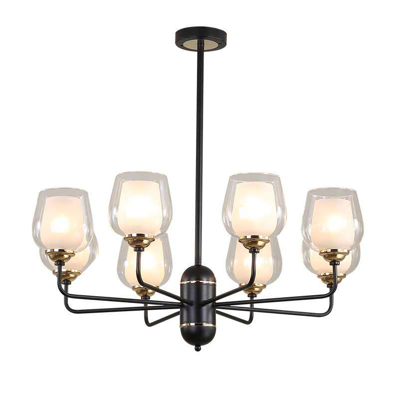 Traditional Black Cup Shape Chandelier With Clear Glass: 3/6/8 Lights Pendant Light Fixture For