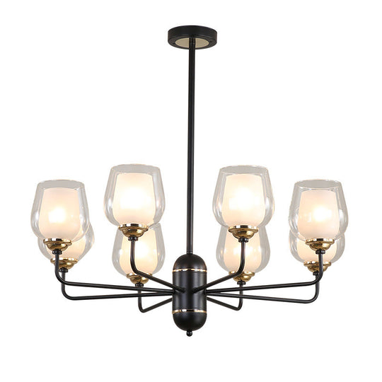 Traditional Black Cup Shape Chandelier With Clear Glass: 3/6/8 Lights Pendant Light Fixture For