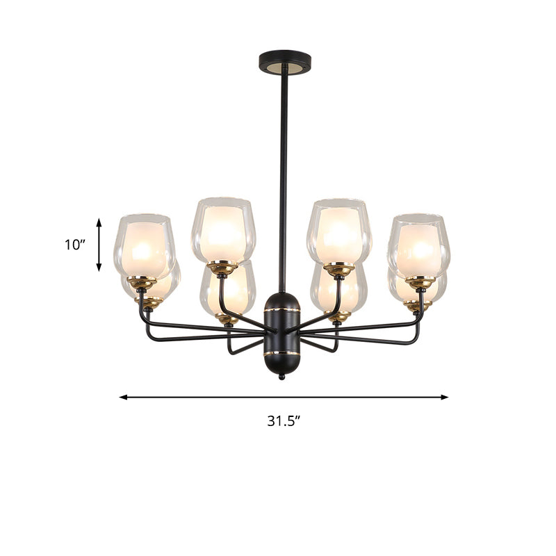 Traditional Black Cup Shape Chandelier With Clear Glass: 3/6/8 Lights Pendant Light Fixture For