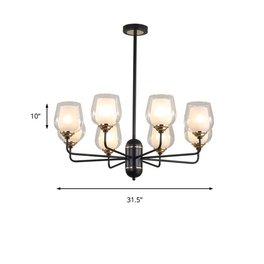 Traditional Black Cup Shape Chandelier With Clear Glass: 3/6/8 Lights Pendant Light Fixture For