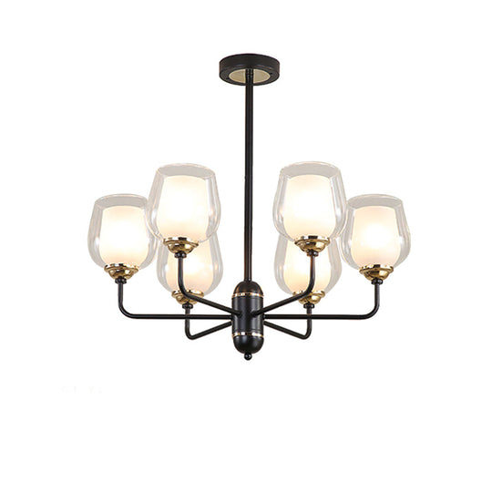 Traditional Black Cup Shape Chandelier With Clear Glass: 3/6/8 Lights Pendant Light Fixture For