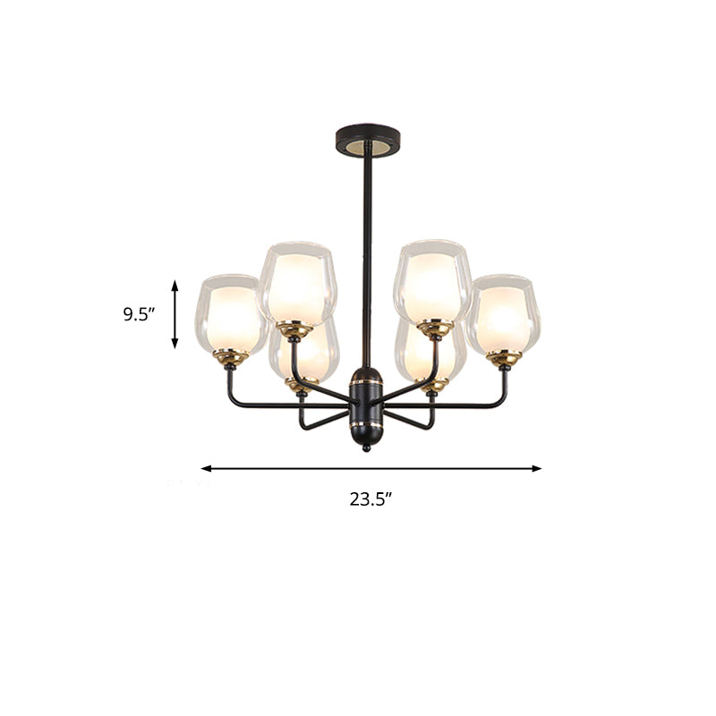 Traditional Black Cup Shape Chandelier With Clear Glass: 3/6/8 Lights Pendant Light Fixture For