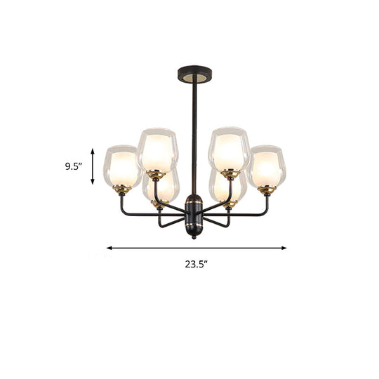 Traditional Black Cup Shape Chandelier With Clear Glass: 3/6/8 Lights Pendant Light Fixture For