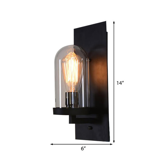 Industrial Beige Marble/Clear Glass Cylinder Sconce - Wall Mounted Bedroom Lamp With Single Bulb