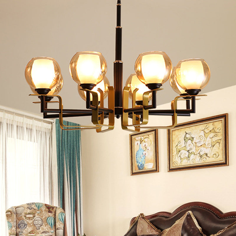 Amber Glass Pendant Chandelier - Traditional Black Bubble Multiple Lighting Positions Bedroom