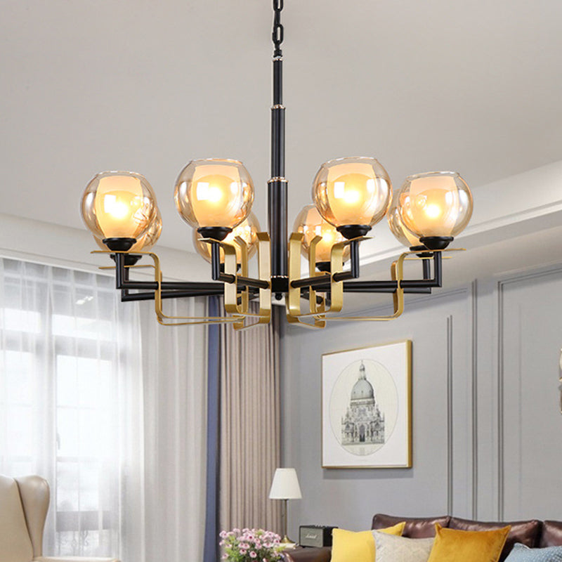 Amber Glass Pendant Chandelier - Traditional Black Bubble Multiple Lighting Positions Bedroom