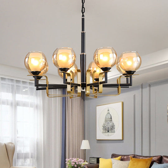 Amber Glass Pendant Chandelier - Traditional Black Bubble Multiple Lighting Positions Bedroom