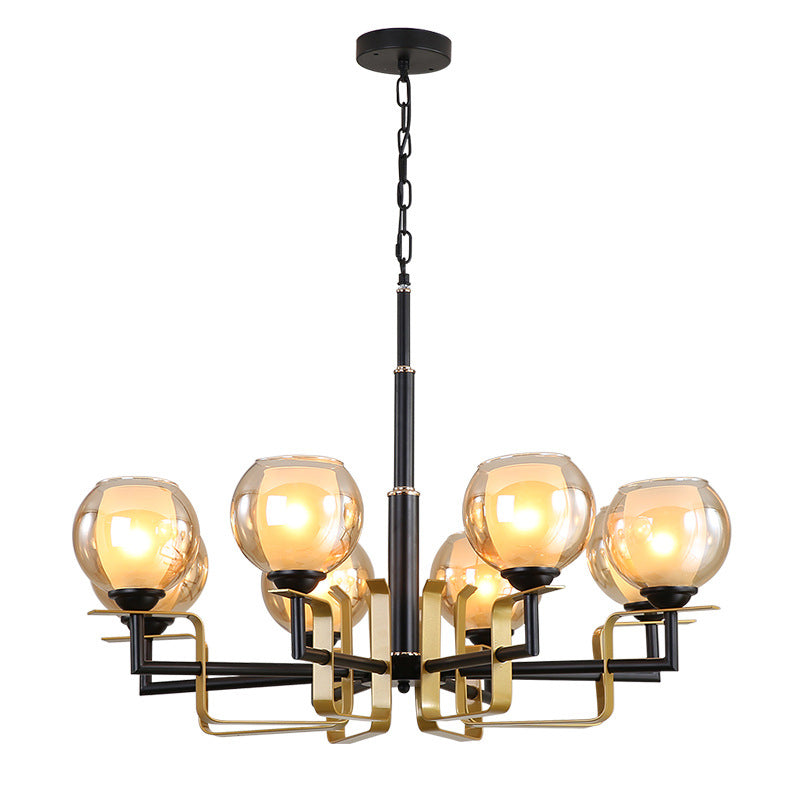 Amber Glass Pendant Chandelier - Traditional Black Bubble Multiple Lighting Positions Bedroom